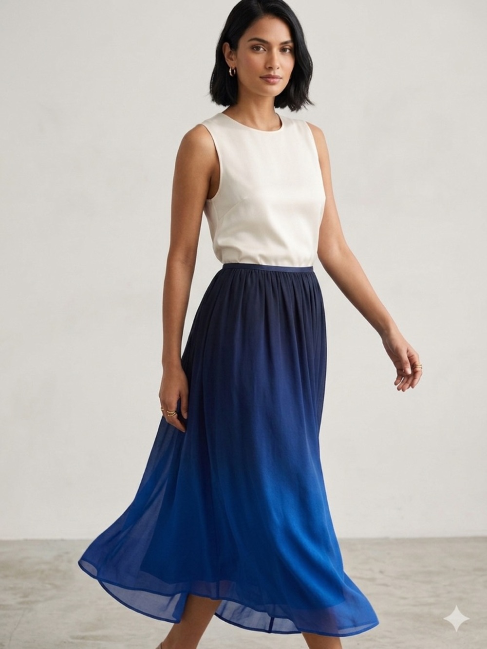Babaton by Aritzia 100% Silk Ombré Maxi Skirt — Navy to Cobalt Gradient, Size S